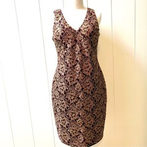 Guess Lace Cocktail Dress Burgundy/Wine and Gold